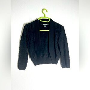 89th & Madison Bohemian Croppd Black Cardigan Open Front Size 8